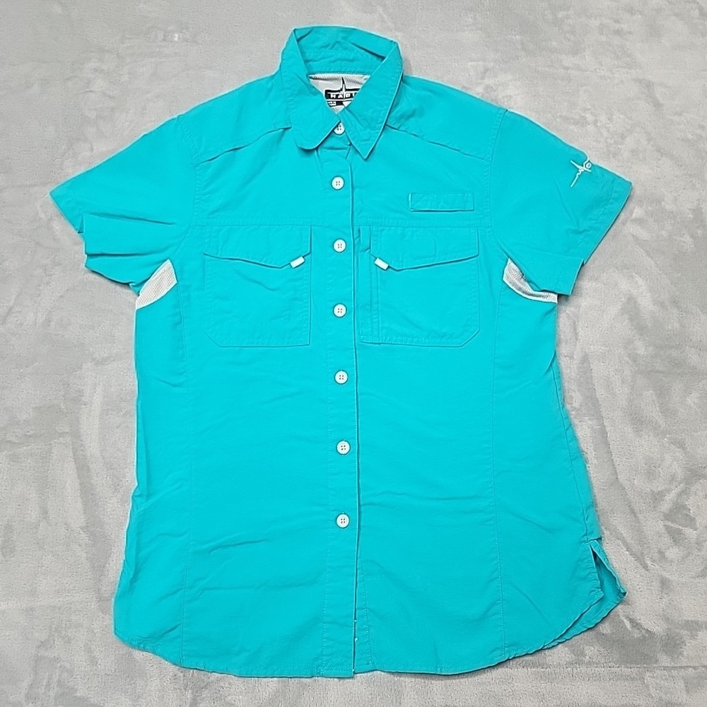 Habit Shirt Womens Small Teal Short Sleeve Fishing utility Hiking Outdoor